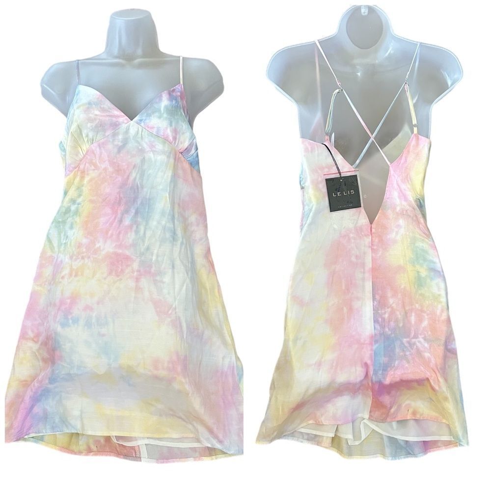 Le Lis Pastel Tie-Dye Mini Slip Dress in Pink, Yellow, Blue
